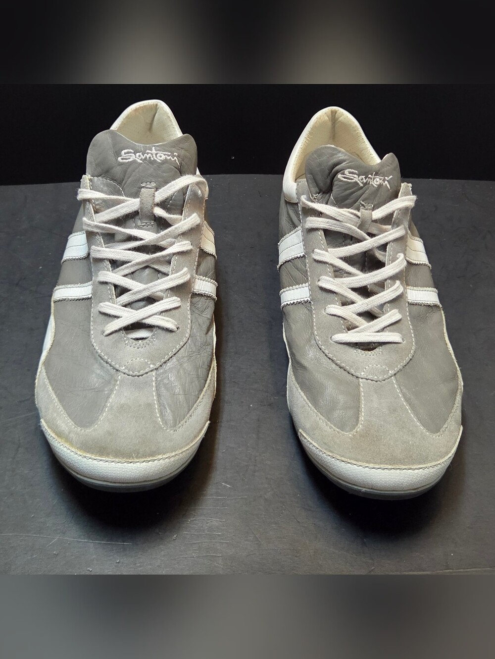 Santoni Men's Leather Sneakers White Grey - Made in Italy - Size 10 (US 11) 0213